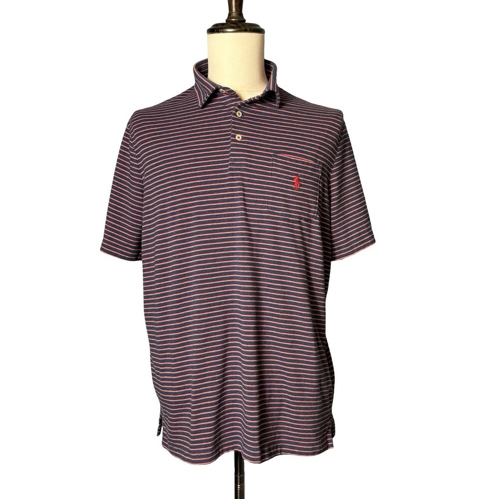 POLO RALPH LAUREN STRIPED PERFORMANCE POLO LG GUC!